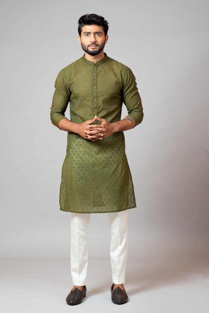 OLIVE GREEN CHANDERI KURTA