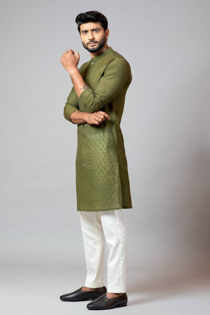 OLIVE GREEN CHANDERI KURTA