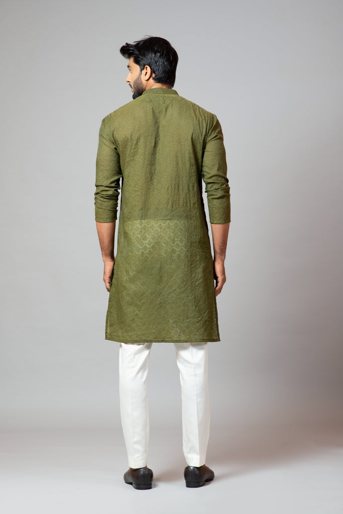 OLIVE GREEN CHANDERI KURTA