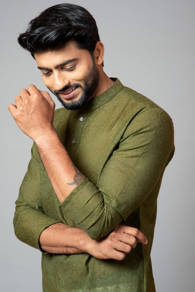 OLIVE GREEN CHANDERI KURTA