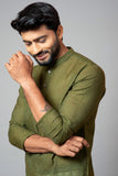 OLIVE GREEN CHANDERI KURTA
