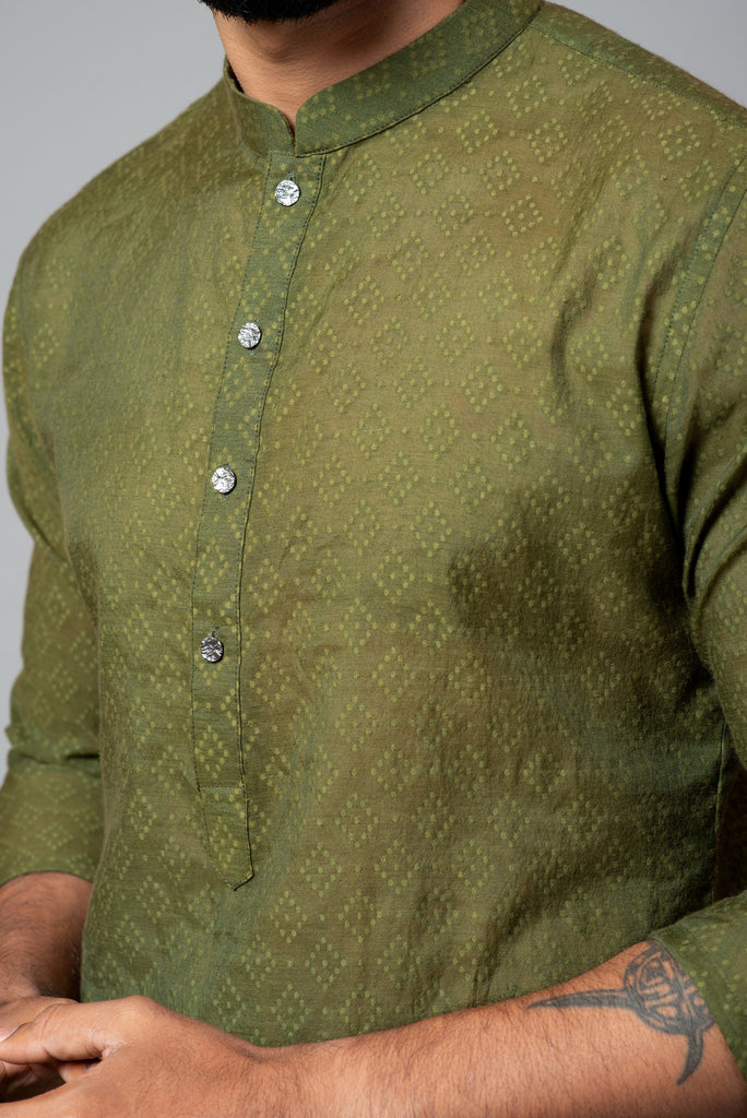 OLIVE GREEN CHANDERI KURTA