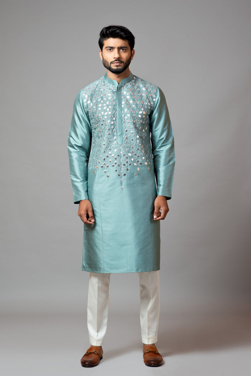 SILVER GOTA PATTI EMBROIDERED KURTA AND PANT PAJAMA