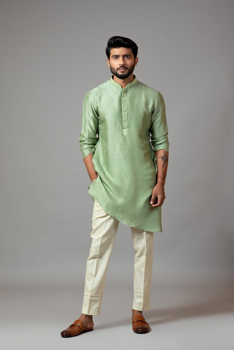 ASSYMETRIC SHORT KURTA WITH PINTUCKS PANT PAJAMA