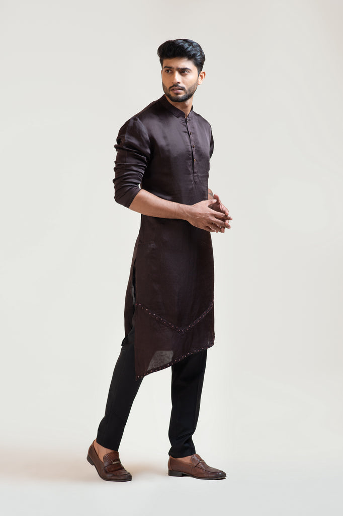 COCO BROWN A-SYMMETRIC EMBROIDERED KURTA SET