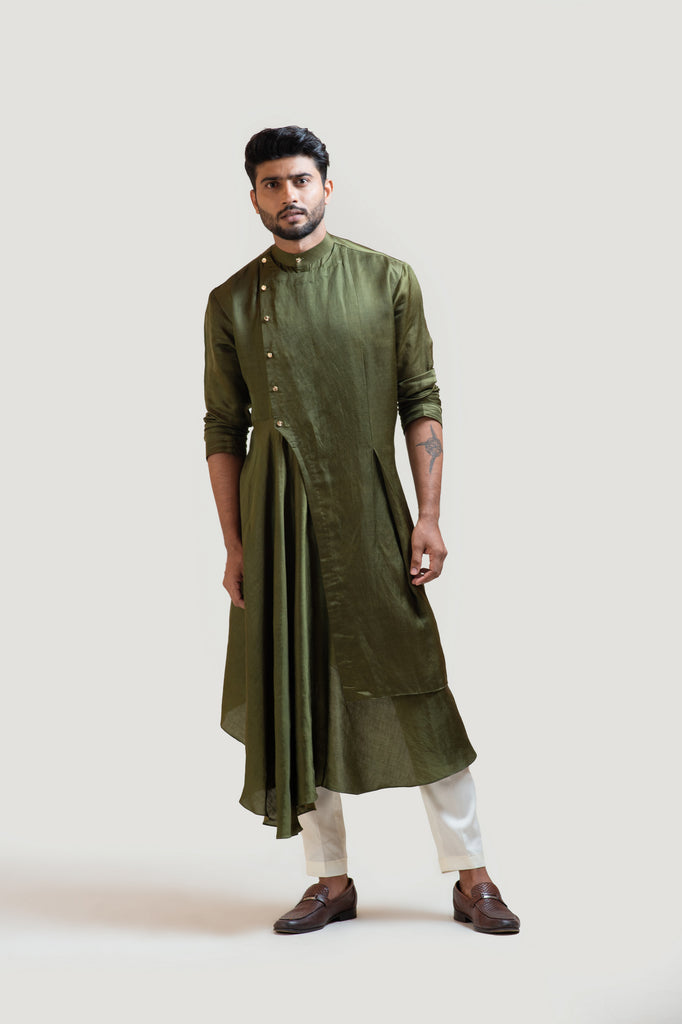 MEHENDI GREEN DRAPE KURTA SET