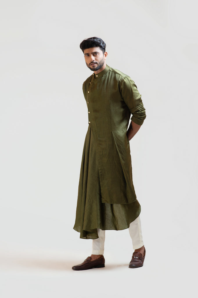 MEHENDI GREEN DRAPE KURTA SET