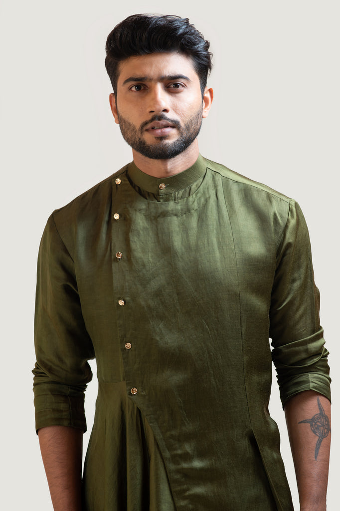 MEHENDI GREEN DRAPE KURTA SET