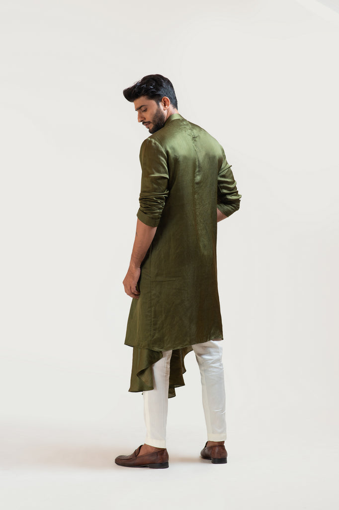 MEHENDI GREEN DRAPE KURTA SET