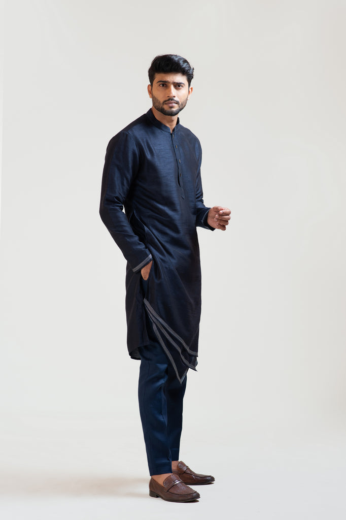 INK BLUE GEOMETRIC PANELLED KURTA SET