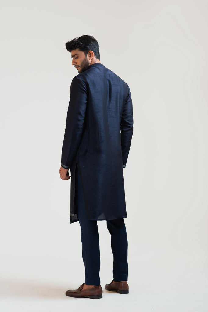 INK BLUE GEOMETRIC PANELLED KURTA SET