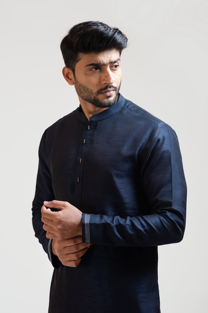 INK BLUE GEOMETRIC PANELLED KURTA SET