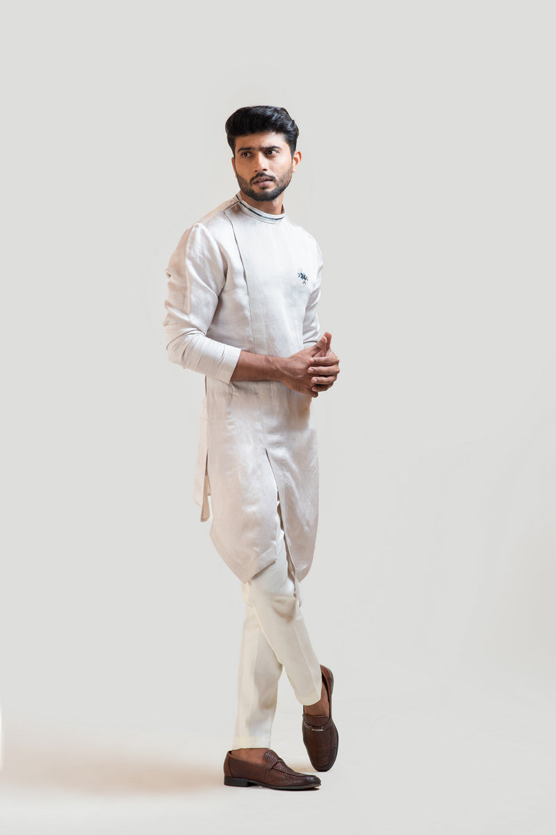 CREAMOVERLAPPING EMBROIDERED KURTA SET
