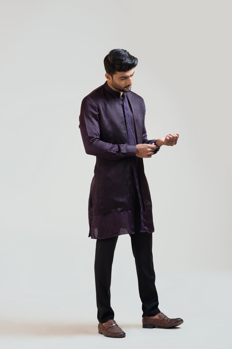 PURPLE DOUBLE PANELLED EMBROIDERED KURTA SET