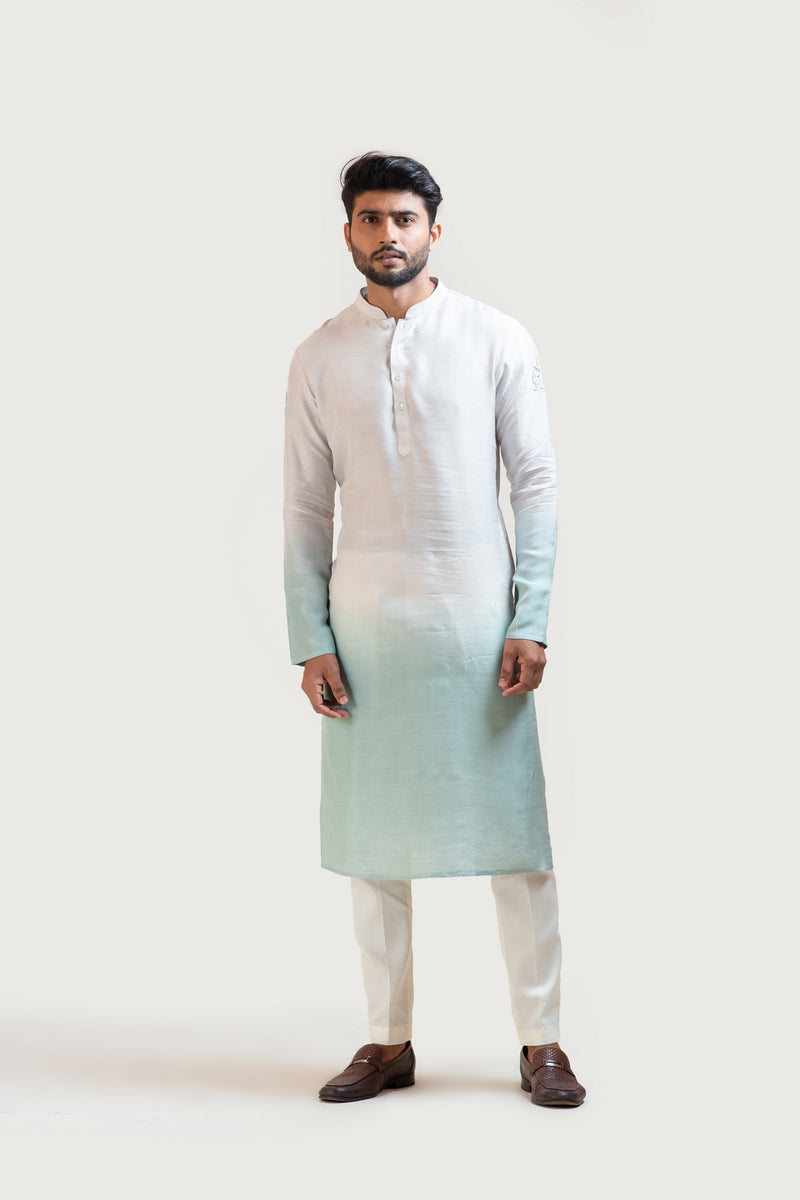 GREY TO GREEN OMBRE SHADED EMBROIDERED KURTA SET