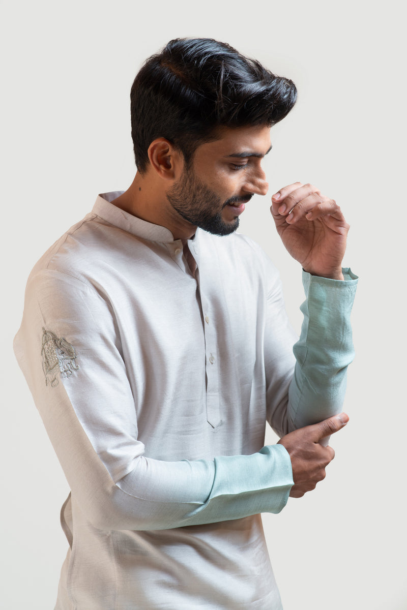 GREY TO GREEN OMBRE SHADED EMBROIDERED KURTA SET