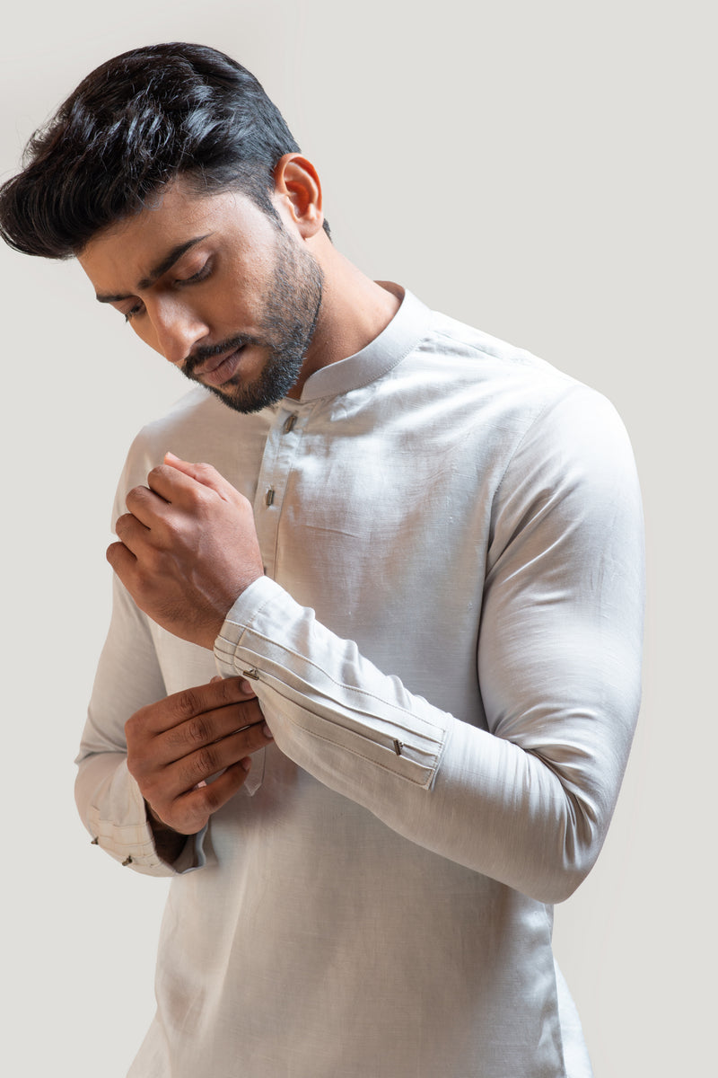 GREY SHORT KURTA WITH PINTUCKS DETAILING SET