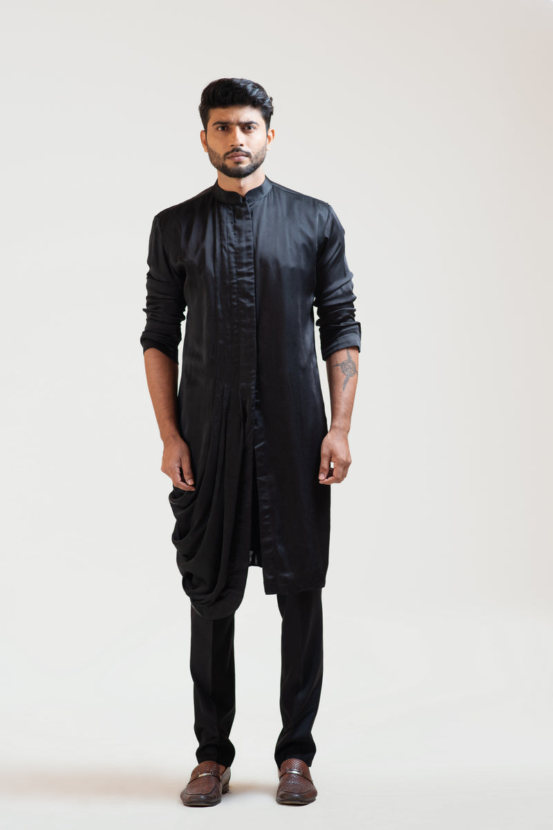 BLACK SIDE DRAPE KURTA SET
