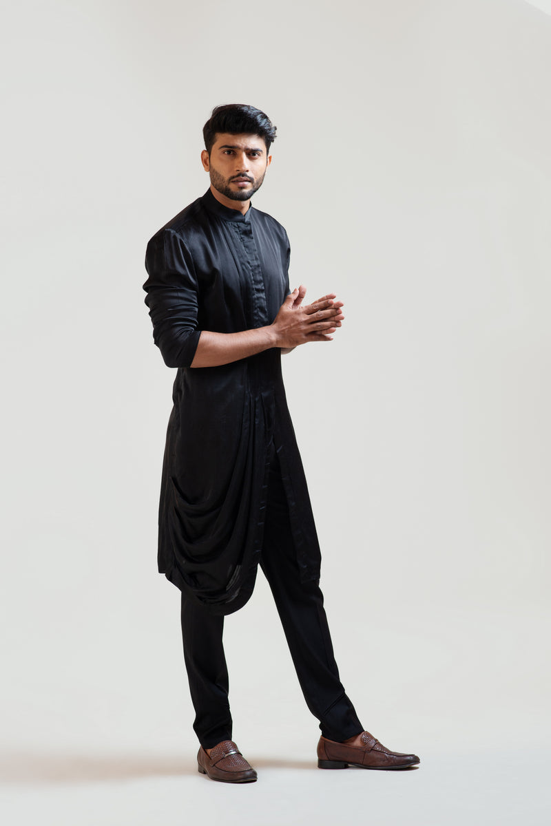 BLACK SIDE DRAPE KURTA SET