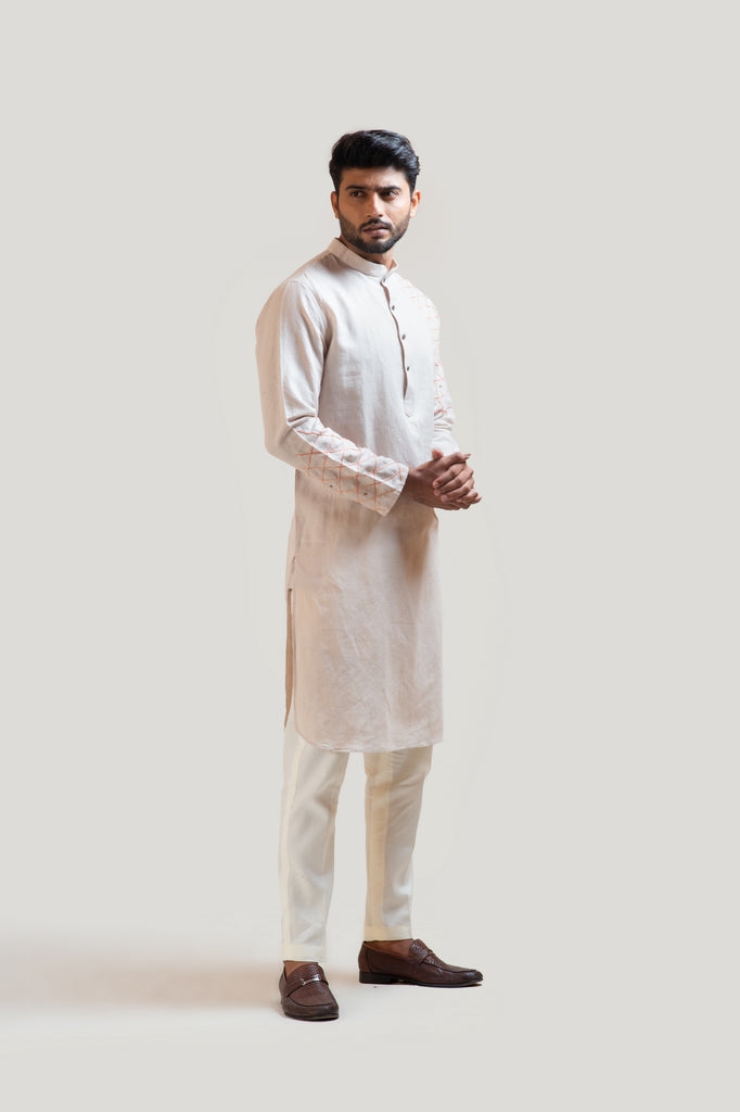 GREY LINEART EMBROIDERED KURTA SET