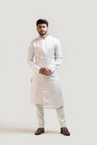 CREAM A-SYMMETRIC MIRRORWORK KURTA SET