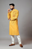 MUSTARD WITH RED FLOWER EMBROIDERED KURTA AND PANT PAJAMA