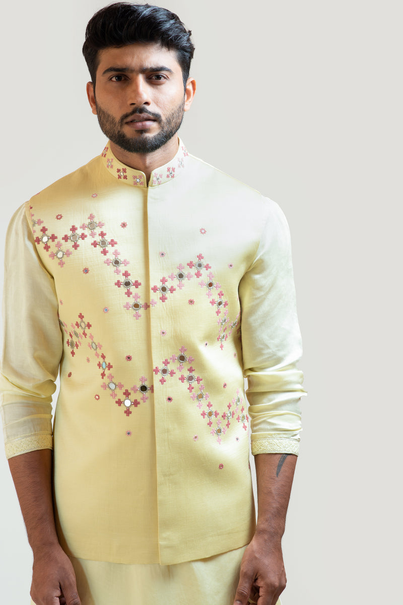 YELLOW GUJRATI WORK NEHRU