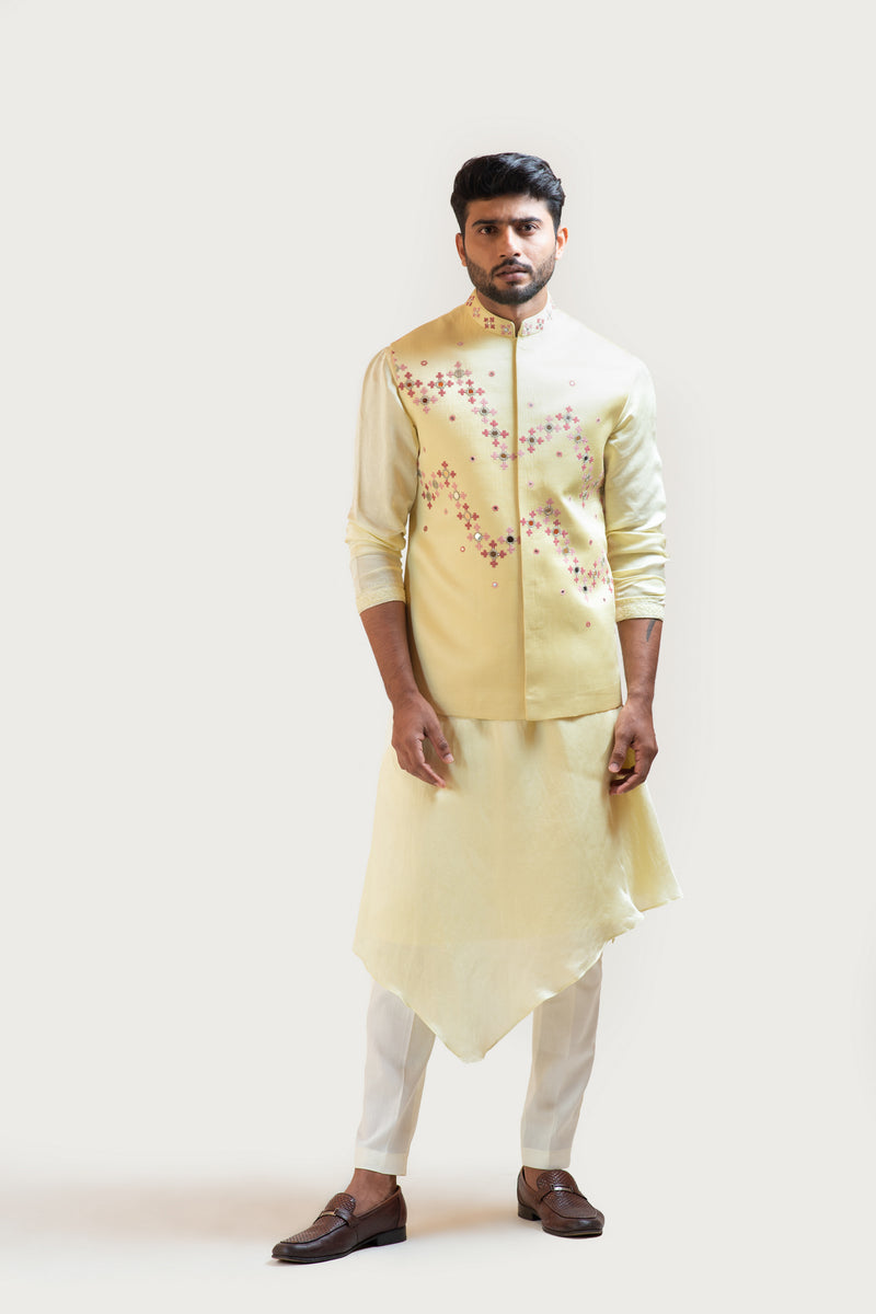 YELLOW GUJRATI WORK NEHRU