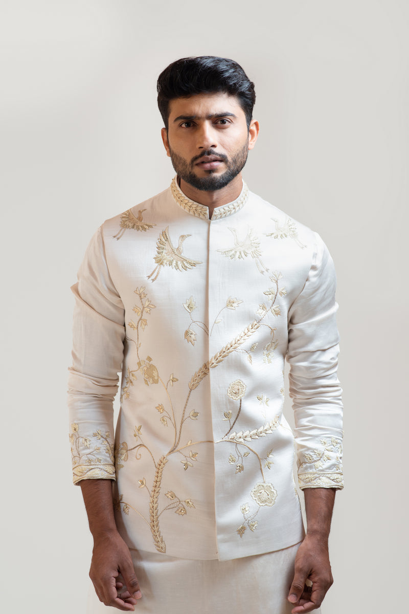 CREAM CHINTZ EMBROIDERED NEHRU