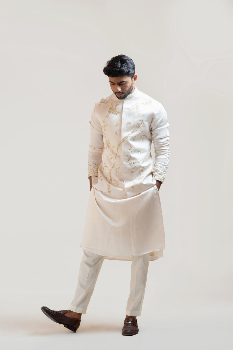 CREAM CHINTZ EMBROIDERED NEHRU