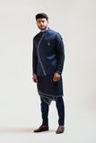 Blue Overlapping embroidered Nehru with Ink blue geometric panelled Kurta Set