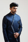 Blue Overlapping embroidered Nehru with Ink blue geometric panelled Kurta Set