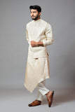 CREAM KORA FULLY EMBROIDERED NEHRU PAIRED WITH DRAPE KURTA AND PANT PAJAMA
