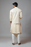 CREAM KORA FULLY EMBROIDERED NEHRU PAIRED WITH DRAPE KURTA AND PANT PAJAMA