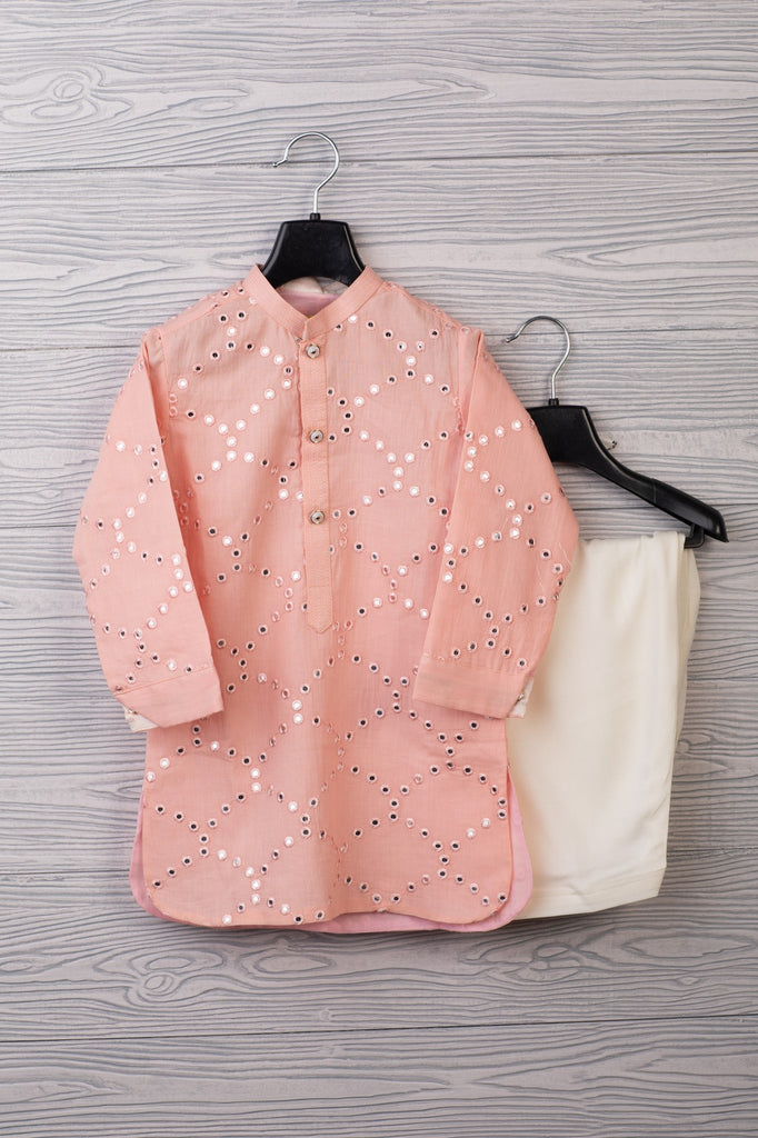 PEACH AABLA KURTA SET WITH SALWAR