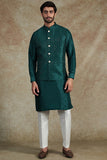 TEAL BLUE EMB. KURTA JACKET SET