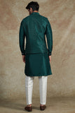 TEAL BLUE EMB. KURTA JACKET SET