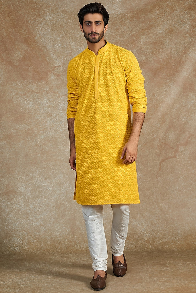MUSTARD EMB. KURTA SET