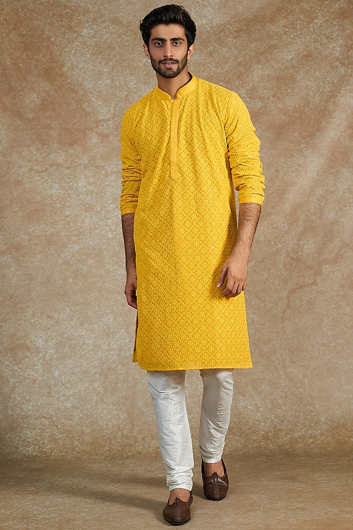 MUSTARD EMB. KURTA SET