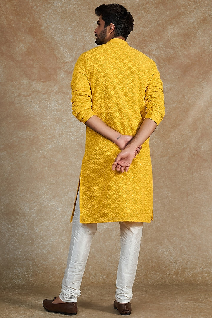 MUSTARD EMB. KURTA SET