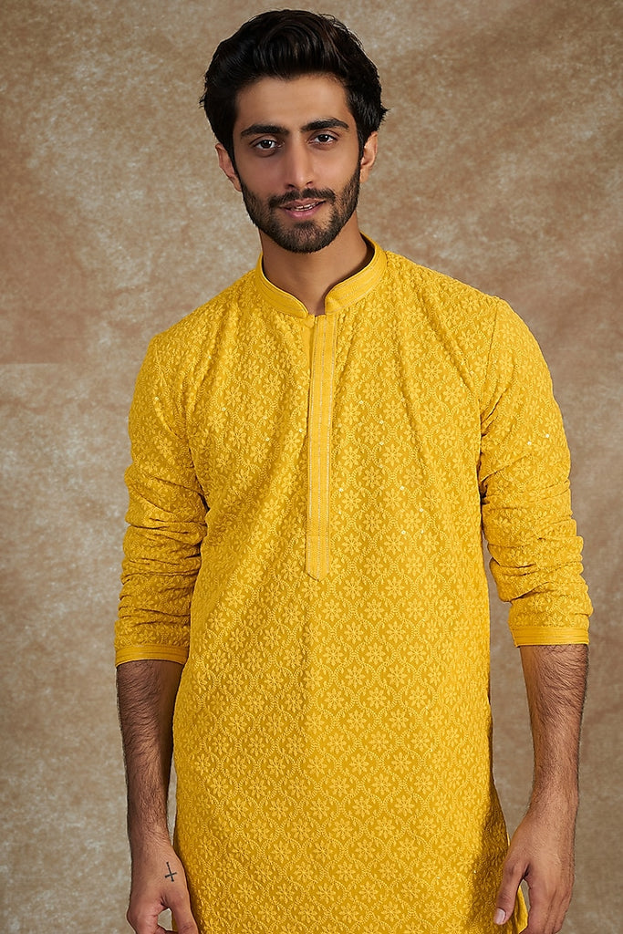 MUSTARD EMB. KURTA SET