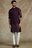WINE EMB. KURTA JACKET SET