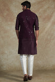 WINE EMB. KURTA JACKET SET