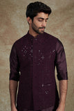 WINE EMB. KURTA JACKET SET