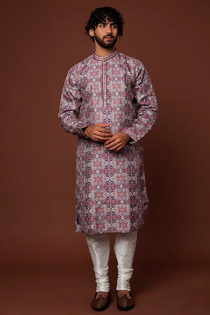 PURPLE PRINTED KURTA SET