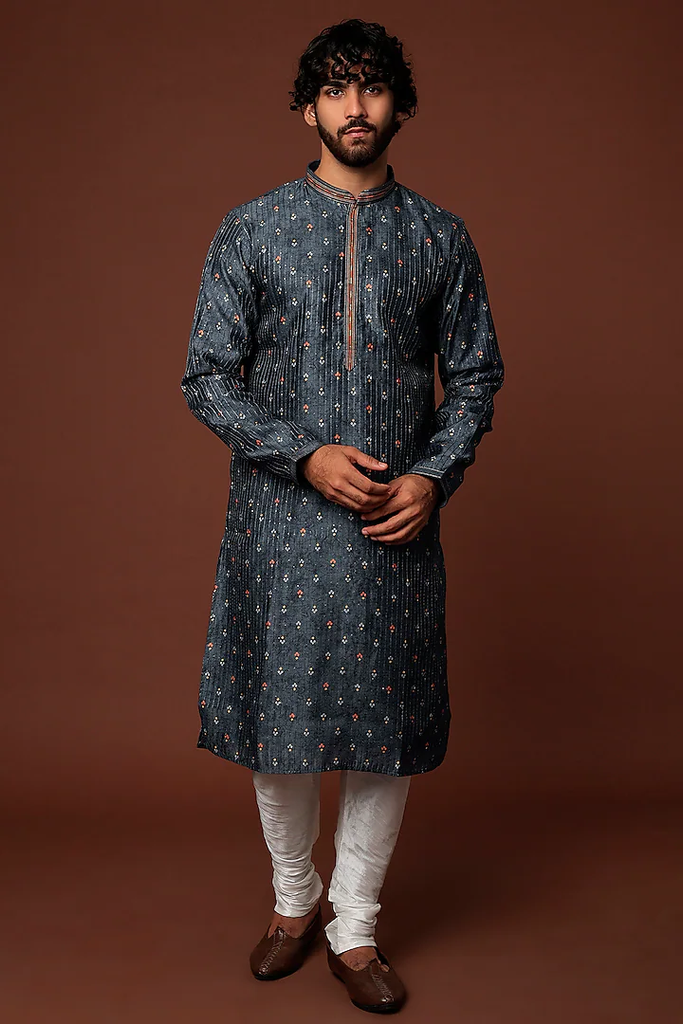 ROYAL BLUE PRINTED KURTA SET