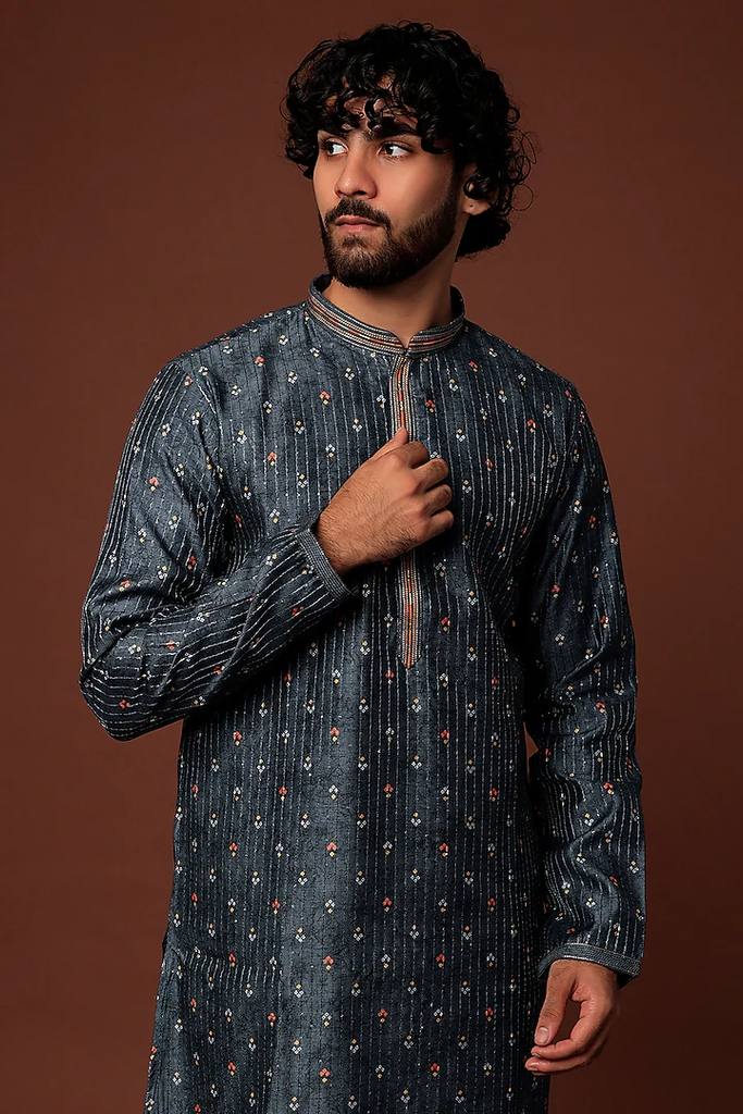 ROYAL BLUE PRINTED KURTA SET