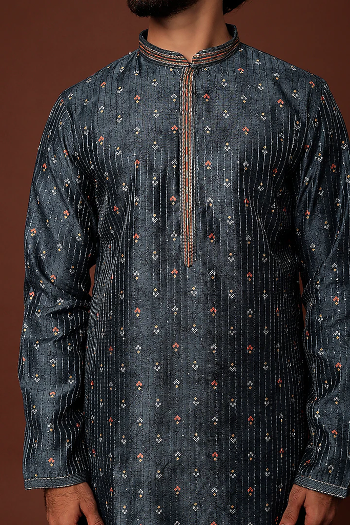 ROYAL BLUE PRINTED KURTA SET