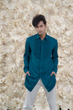BLUE SMOCKING SHORT KURTA/TUXEDO SHIRT