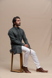 SMOKE GREY SMOCKING SHORT KURTA/TUXEDO SHIRT